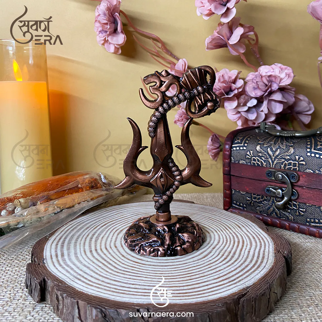 Om Shivay Trishul with Damaru for Car Dashboard 3.5 inch (Copper)